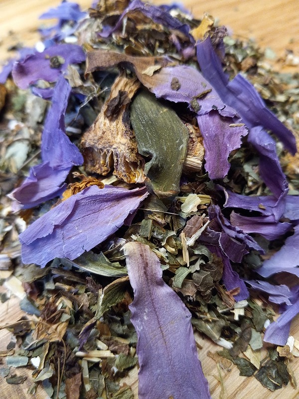 blue lotus flowers and wild lettuce loose leaf tea