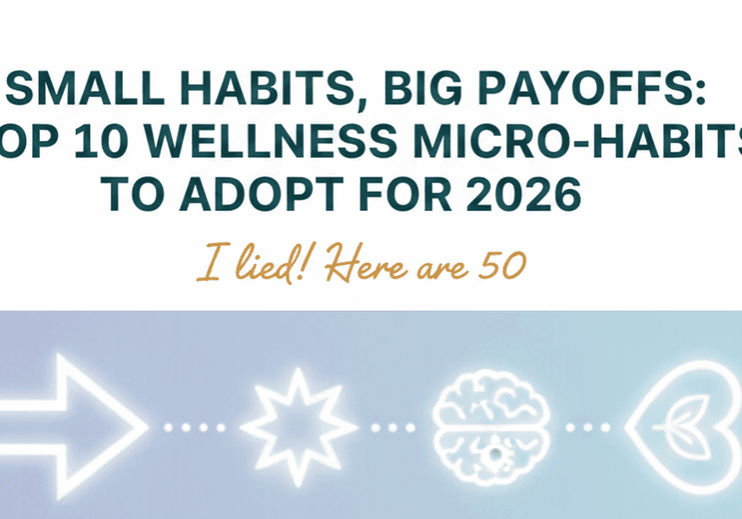 Alt text: Visual representation of micro-habits for wellness, including routines for mental clarity and physical health, emphasizing small daily actions for overall well-being.
